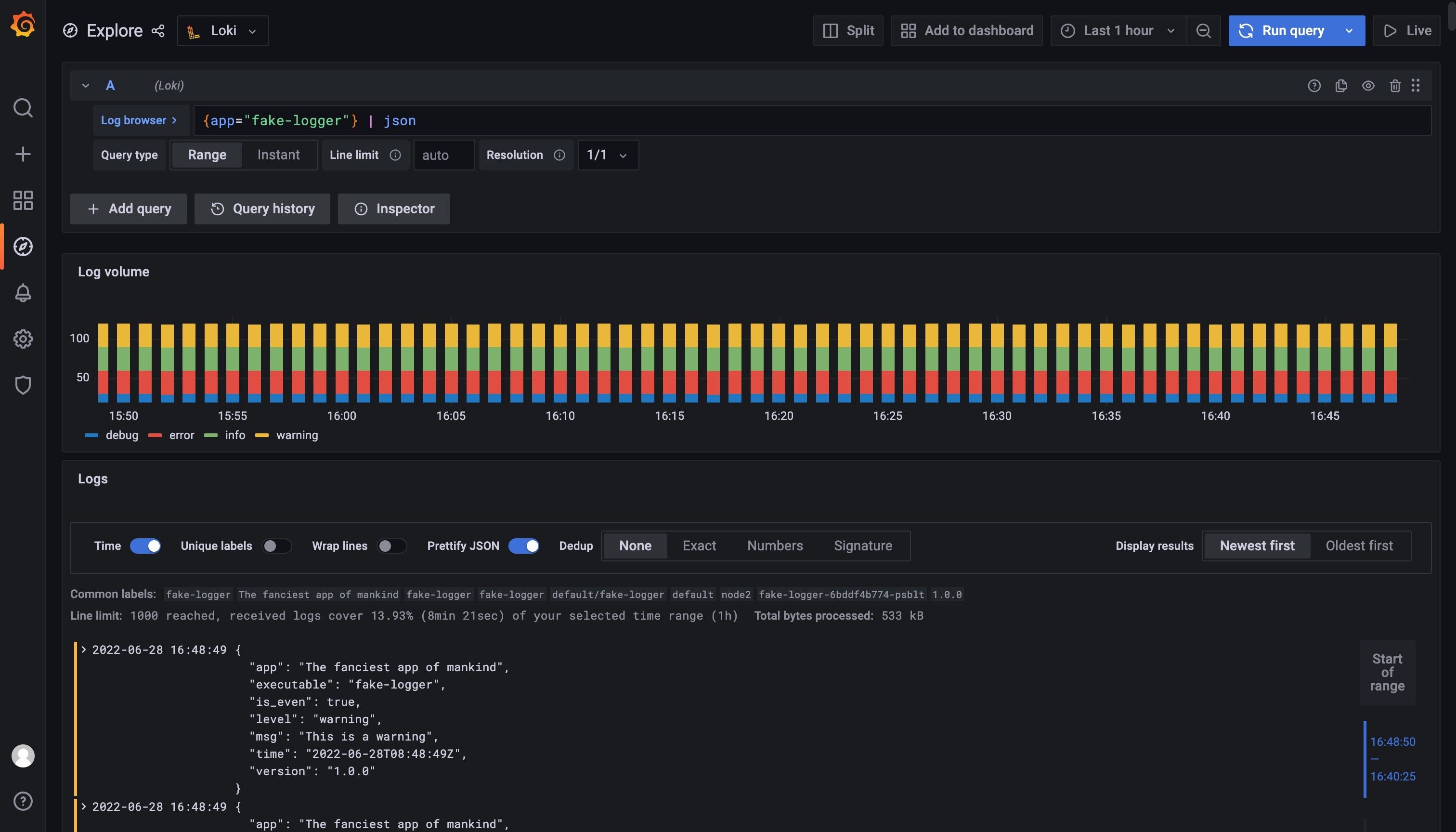 fake logger json