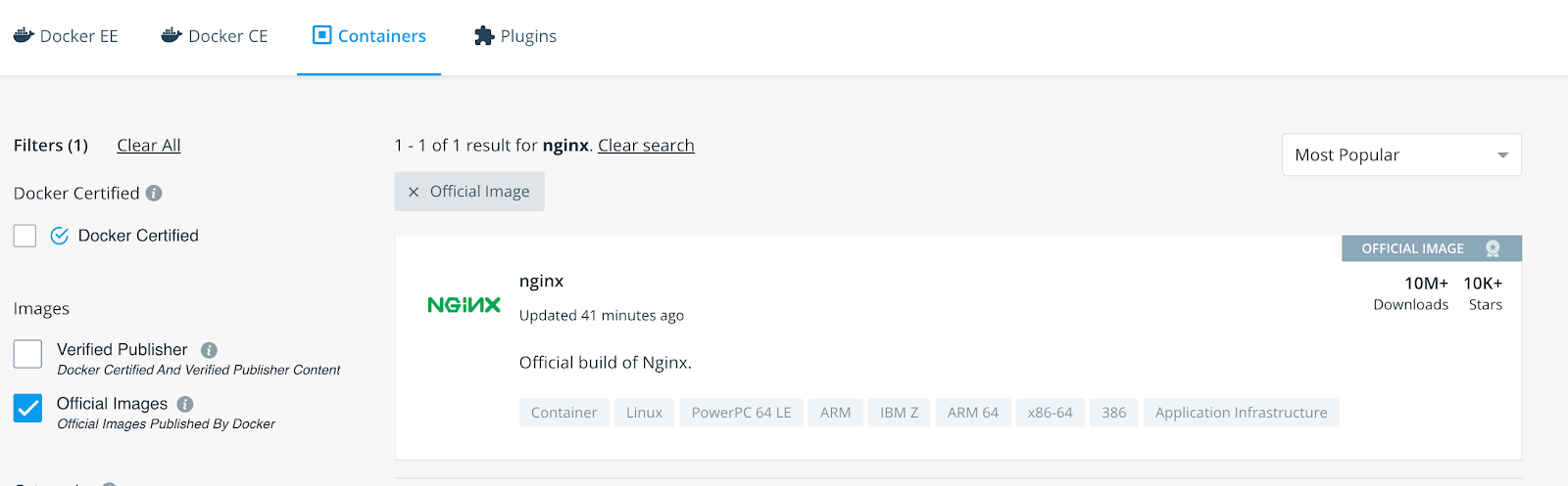 Docker Hub 中的 nginx 官方镜像